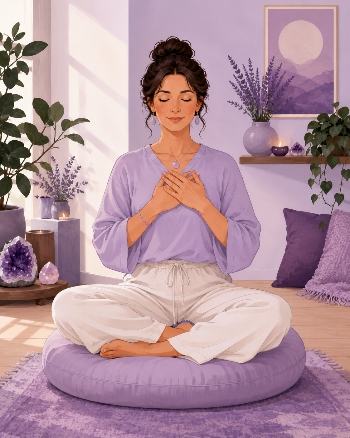 Ilustración de una persona haciendo autoreiki con las manos sobre el corazón